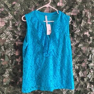 NWT NY Collection size 1X Turquoise Lace Sleeveless Blouse